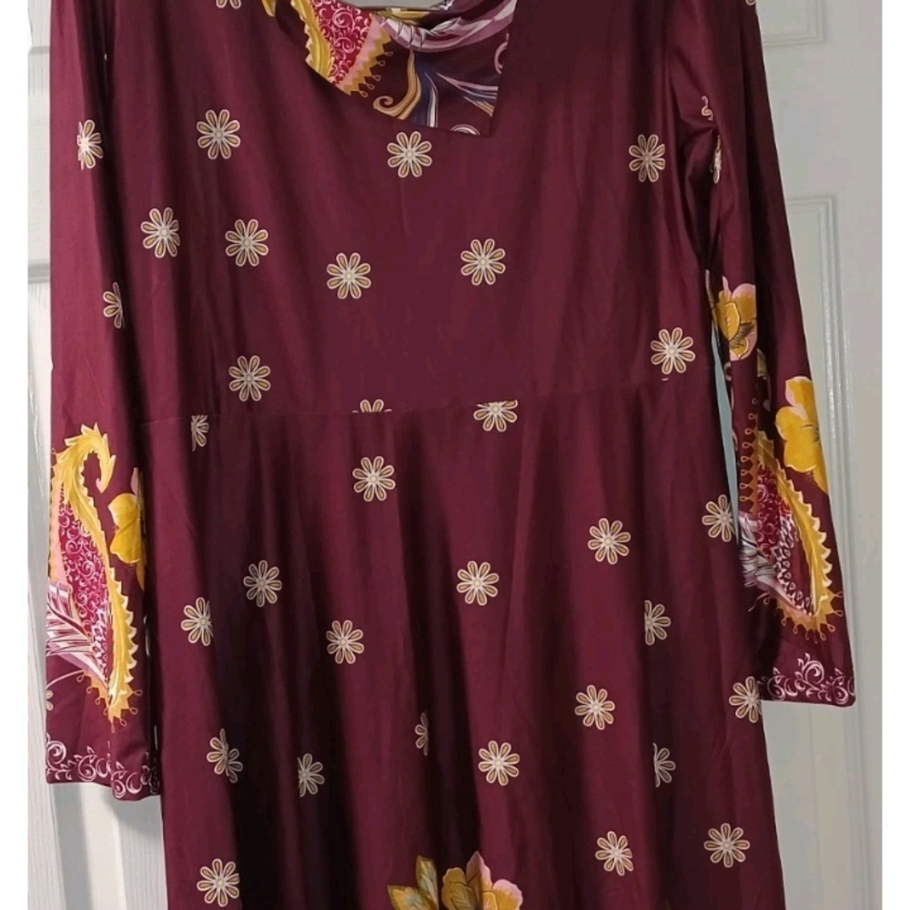 Reborn Burgundy Floral Long Sleeve Dress